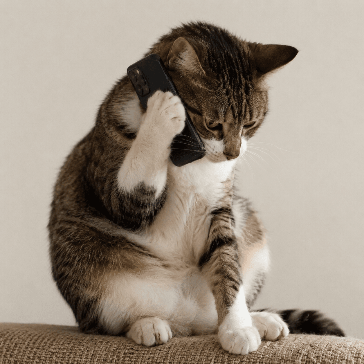 Cat On Calls holding a phone to its ear